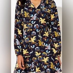 Like new, Loft long sleeved,tapered waist dress, tie front V neck. Multicolored.